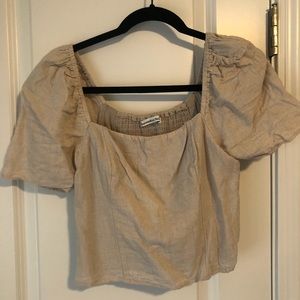 Abercrombie & Fitch Linen Puff Sleeve Crop Top